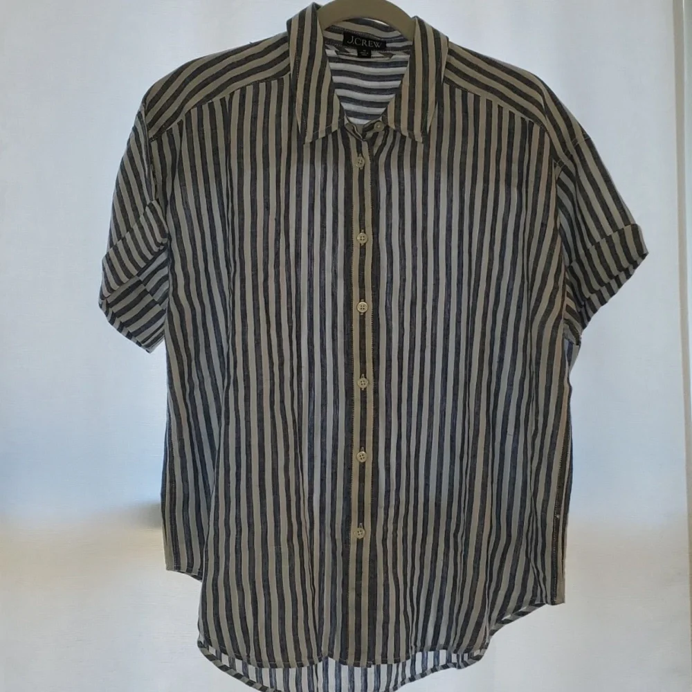 J. Crew Capitaine Linen Shirt, Blue Stripe, Size M - Picture 4 of 7